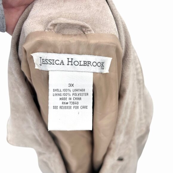 JESSICA HOLBROOK BEIGE SUEDE LEATHER JACKET W/ POCKETS - 3X - Picture 3 of 6